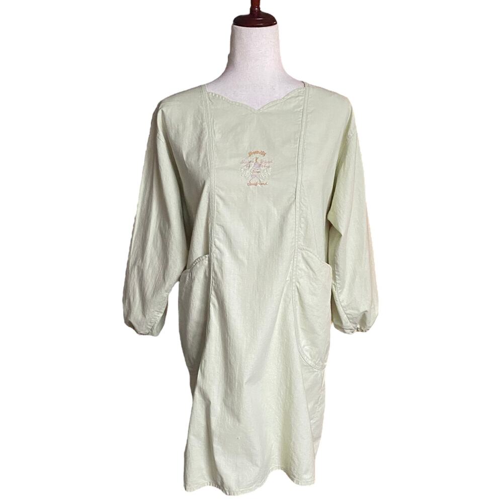 Cottagecore Fairycore‎ Pastel Green Cotton 3/4 Sleeve Smock Apron M? Embroidered